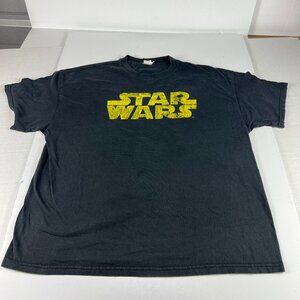 VTG Star Wars Shirt Extra Large Black & Yellow Faded Logo Short Sleeve Tee